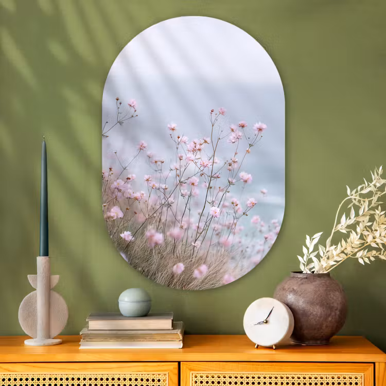 Muurovaal - Glas - Klif - Bloemen - Zee - Roze — 2