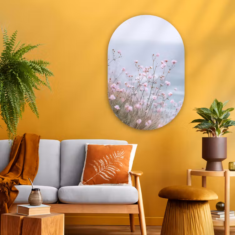 Muurovaal - Glas - Klif - Bloemen - Zee - Roze — 3