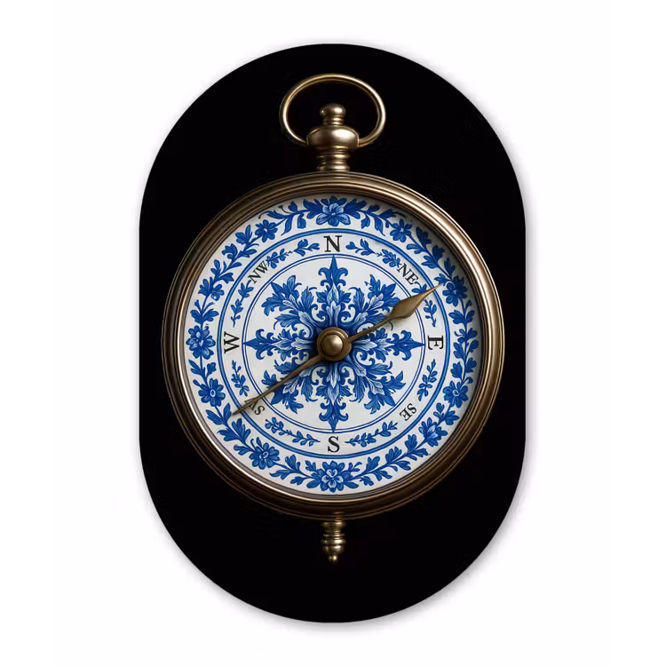 Muurovaal - Glas - Kompas - Delfts blauw - Zwart — 1