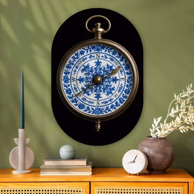 Muurovaal - Glas - Kompas - Delfts blauw - Zwart — 2