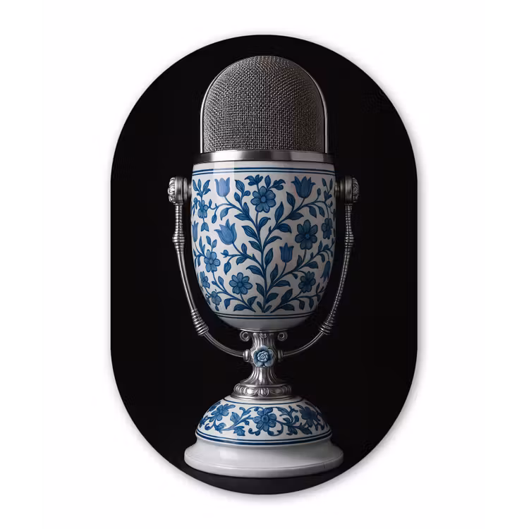 Muurovaal - Glas - Microfoon - Delfts blauw - Muziek — 1