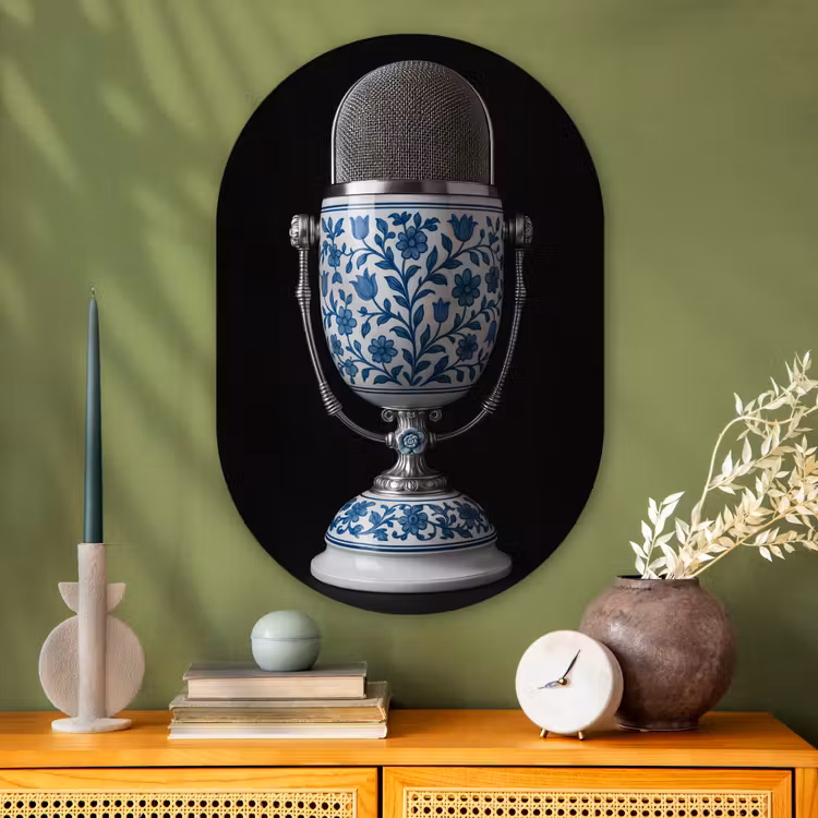 Muurovaal - Glas - Microfoon - Delfts blauw - Muziek — 2