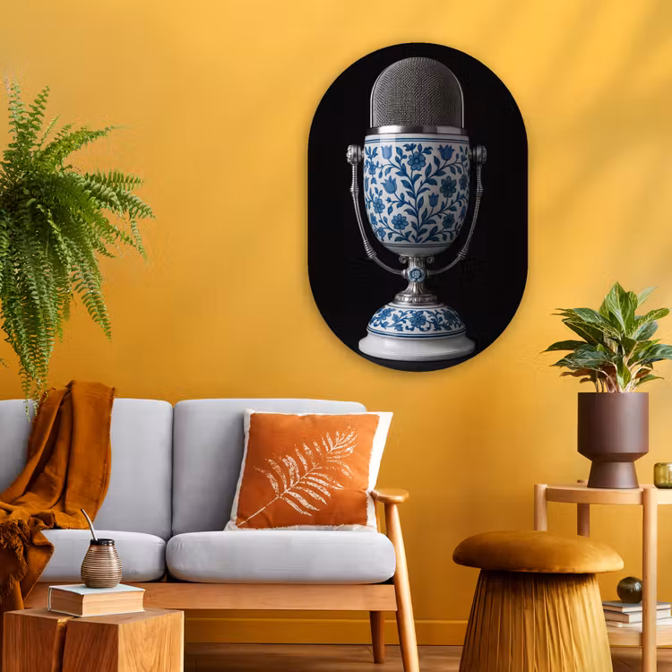 Muurovaal - Glas - Microfoon - Delfts blauw - Muziek — 3