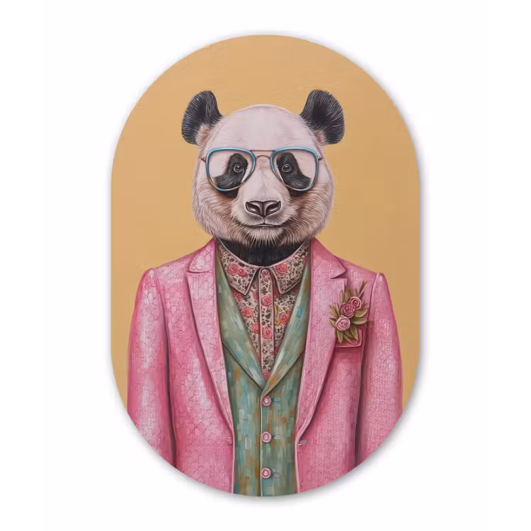 Muurovaal - Glas - Panda - Pak - Zonnebril - Blauw — 1