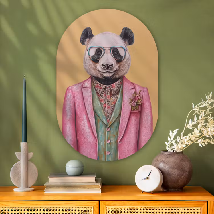 Muurovaal - Glas - Panda - Pak - Zonnebril - Blauw — 2