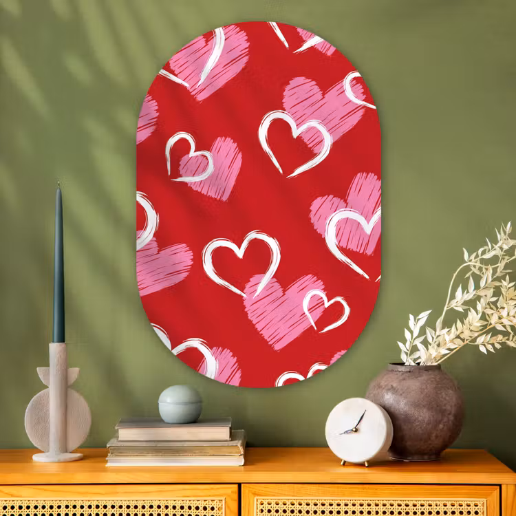 Muurovaal - Glas - Patroon - Hartjes - Roze - Valentijn — 2