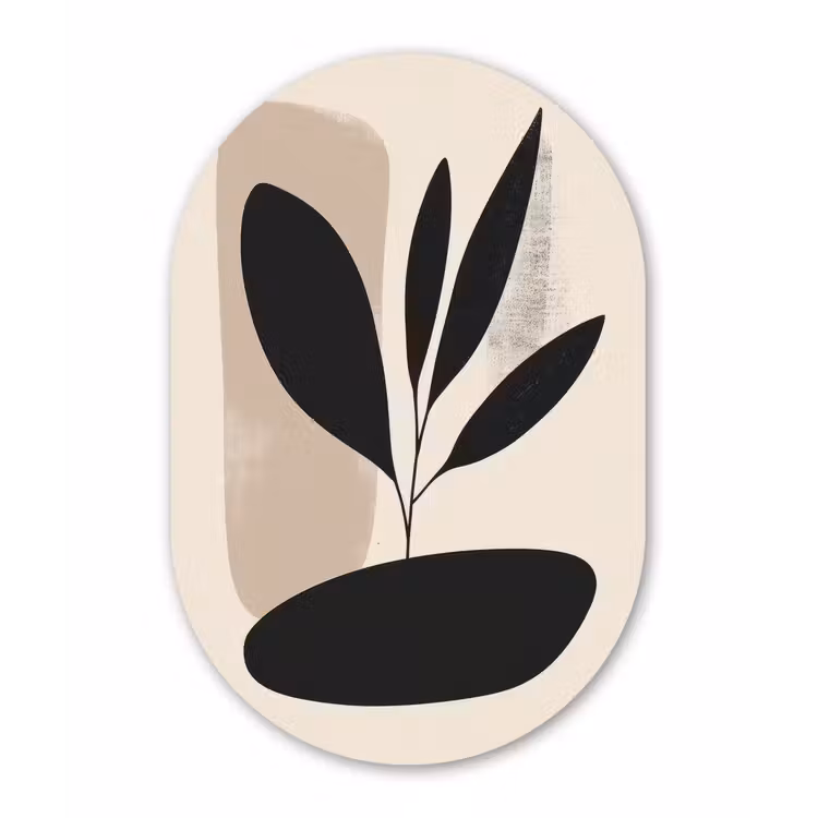Muurovaal - Glas - Plant - Beige - Japandi — 1