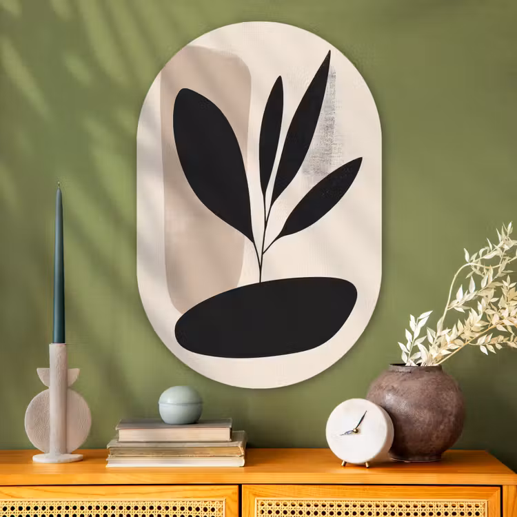 Muurovaal - Glas - Plant - Beige - Japandi — 2