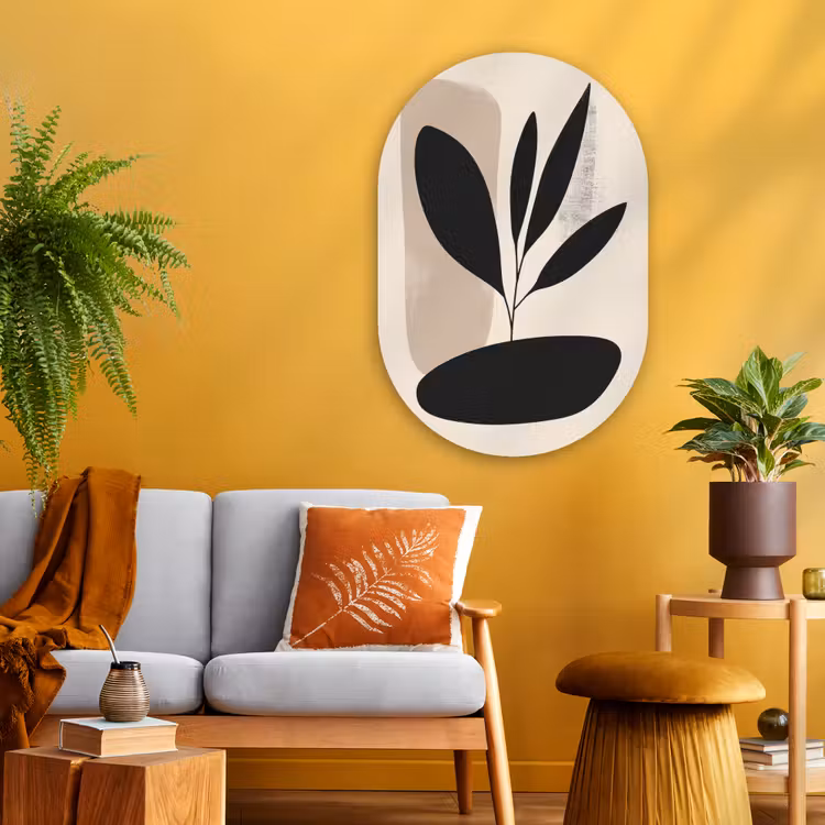 Muurovaal - Glas - Plant - Beige - Japandi — 3