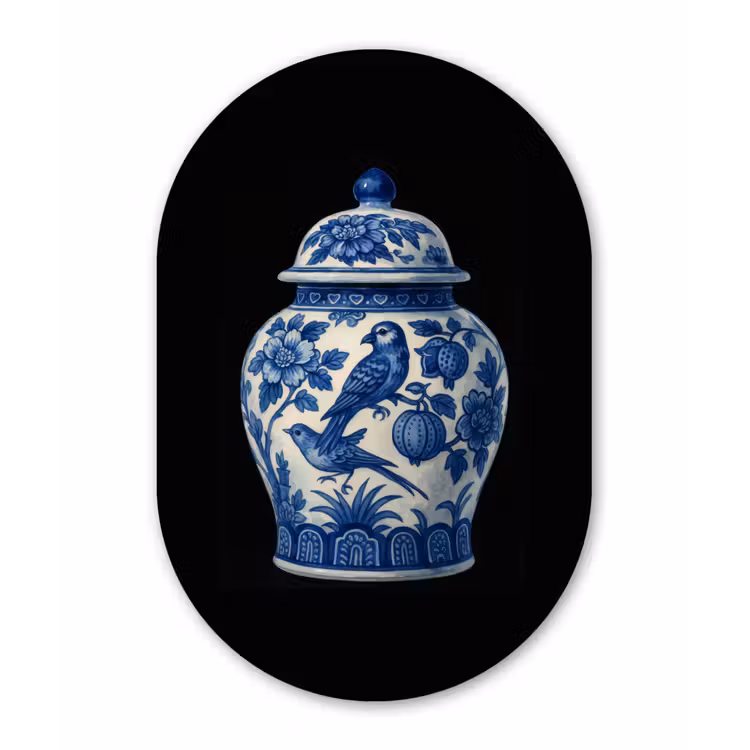 Muurovaal - Glas - Pot - Delfts Blauw - Bloemen — 1