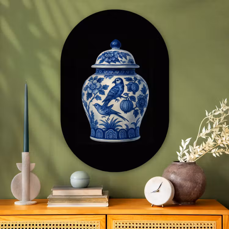 Muurovaal - Glas - Pot - Delfts Blauw - Bloemen — 2