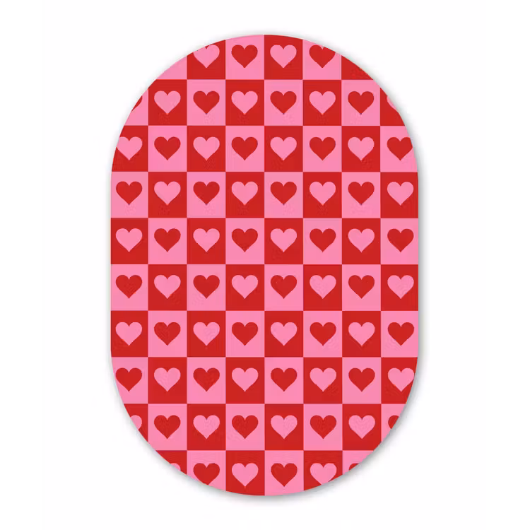 Muurovaal - Glas - Rood - Roze - Schaakbord - Valentijn — 1