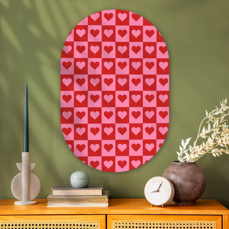 Muurovaal - Glas - Rood - Roze - Schaakbord - Valentijn — 2