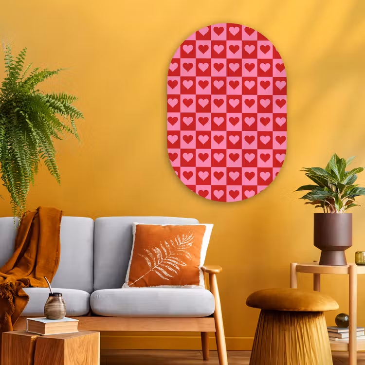 Muurovaal - Glas - Rood - Roze - Schaakbord - Valentijn — 3