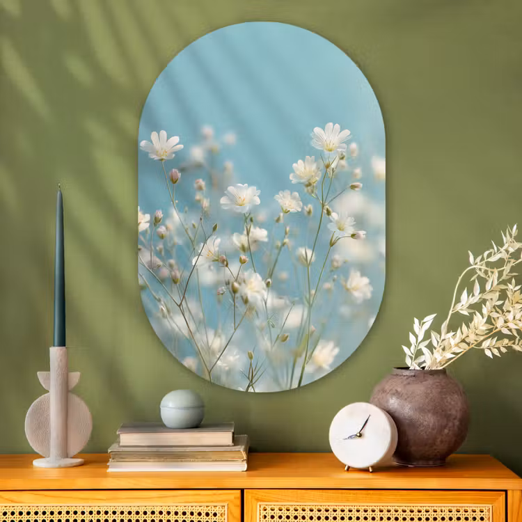 Muurovaal - Glas - Stengels - Bloemen - Lucht - Wit — 2