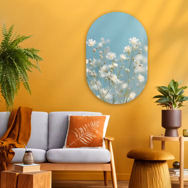 Muurovaal - Glas - Stengels - Bloemen - Lucht - Wit — 3