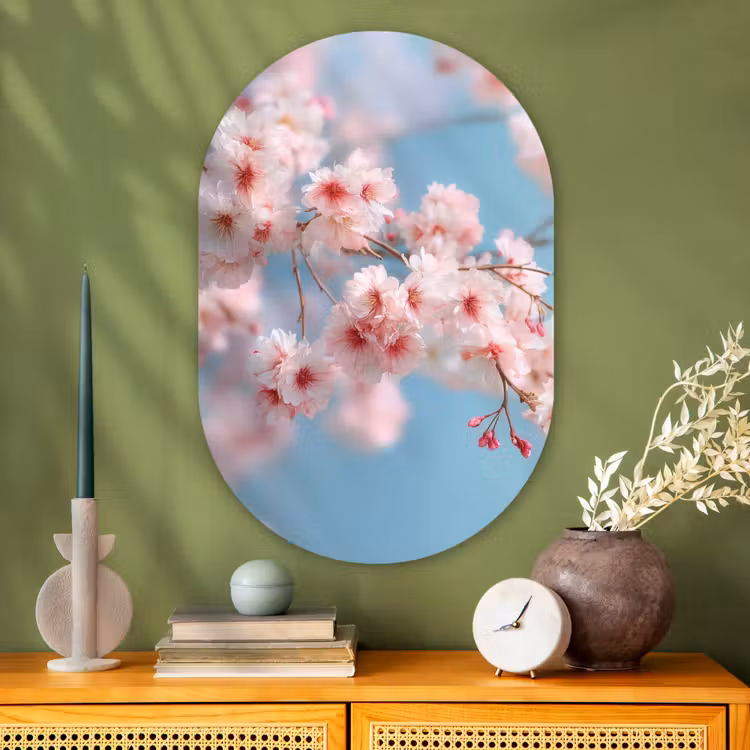 Muurovaal - Glas - Takken - Bloesems - Roze — 2