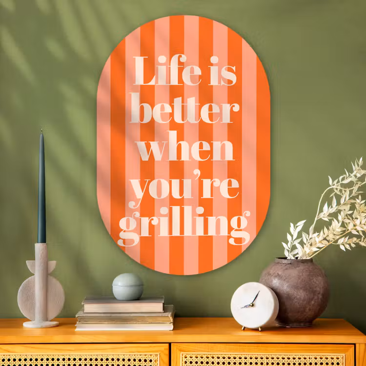 Muurovaal - Glas - Tekst - Gestreept - Oranje - Zomer — 2
