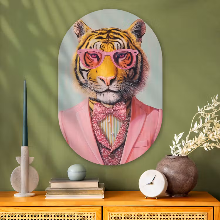 Muurovaal - Glas - Tijger - Strik - Jasje - Roze — 2