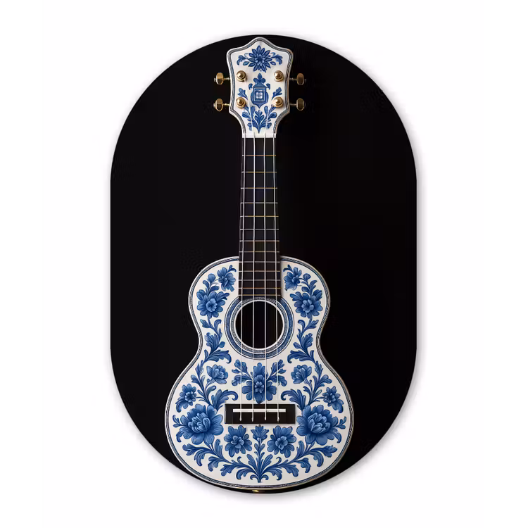 Muurovaal - Glas - Ukelele - Delfts - Blauw - Muziek — 1