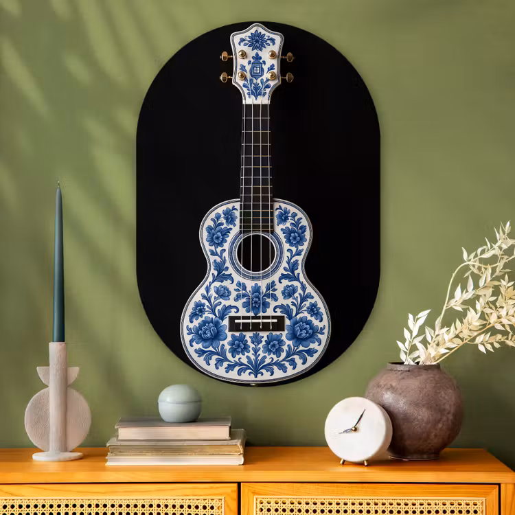 Muurovaal - Glas - Ukelele - Delfts - Blauw - Muziek — 2