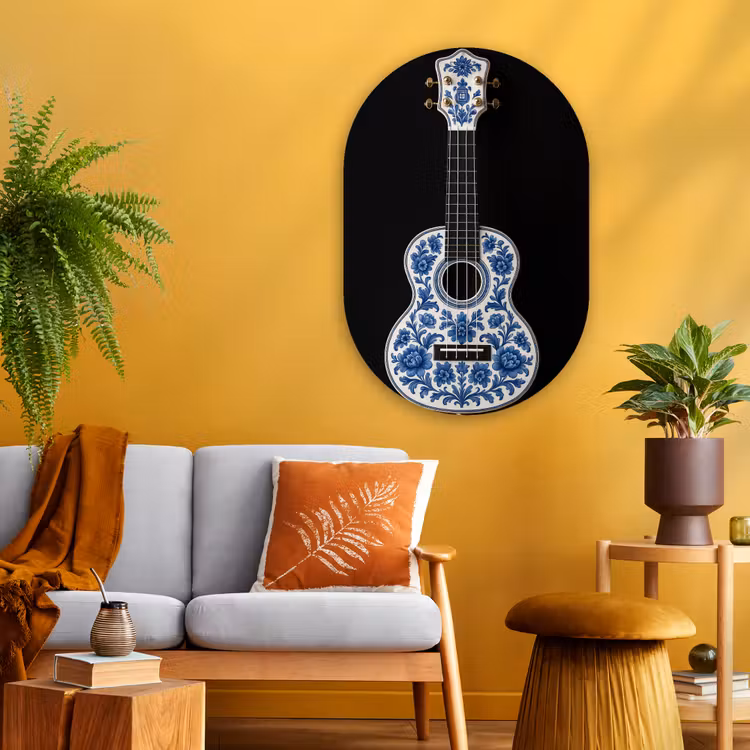 Muurovaal - Glas - Ukelele - Delfts - Blauw - Muziek — 3