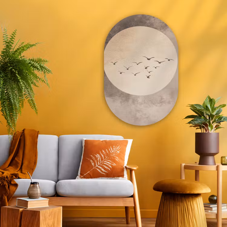 Muurovaal - Glas - Vogel - Beige - Japandi — 3