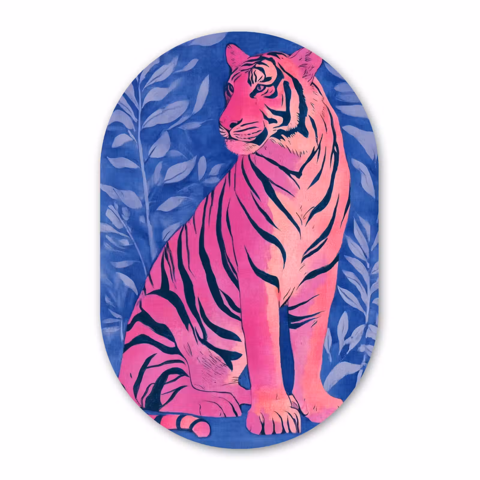 Muurovaal - Glas - Tijger - Roze - Bladeren - Jungle — 1