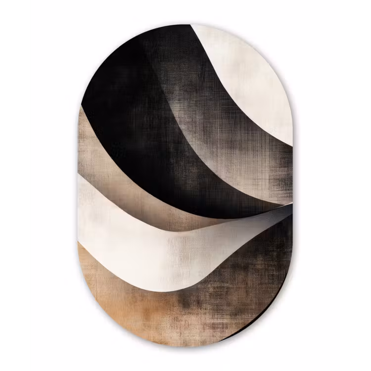 Muurovaal - Glas - Abstract - Golven - Zwart - Verweerd — 1