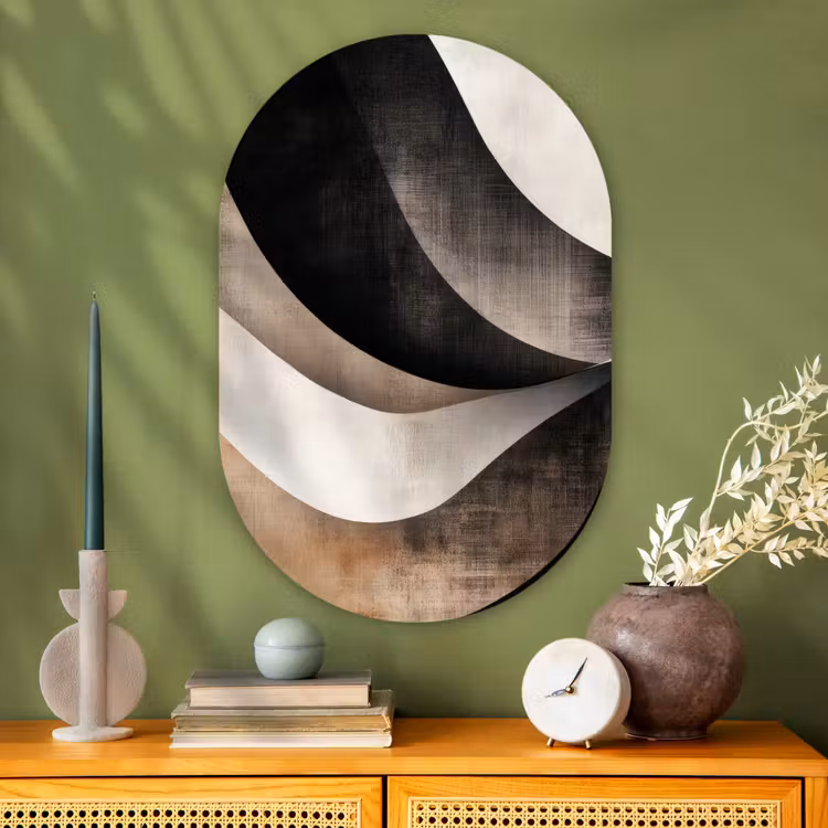 Muurovaal - Glas - Abstract - Golven - Zwart - Verweerd — 2