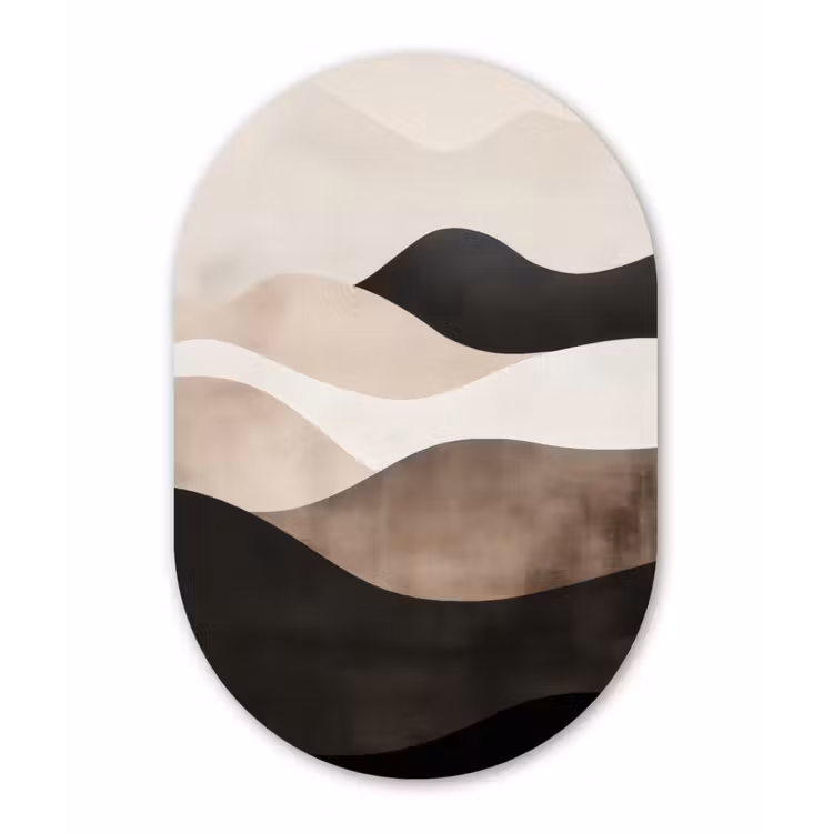 Muurovaal - Glas - Abstract - Landschap - Golven - Crèmekleur — 1