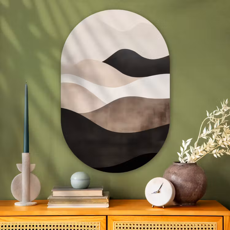 Muurovaal - Glas - Abstract - Landschap - Golven - Crèmekleur — 2