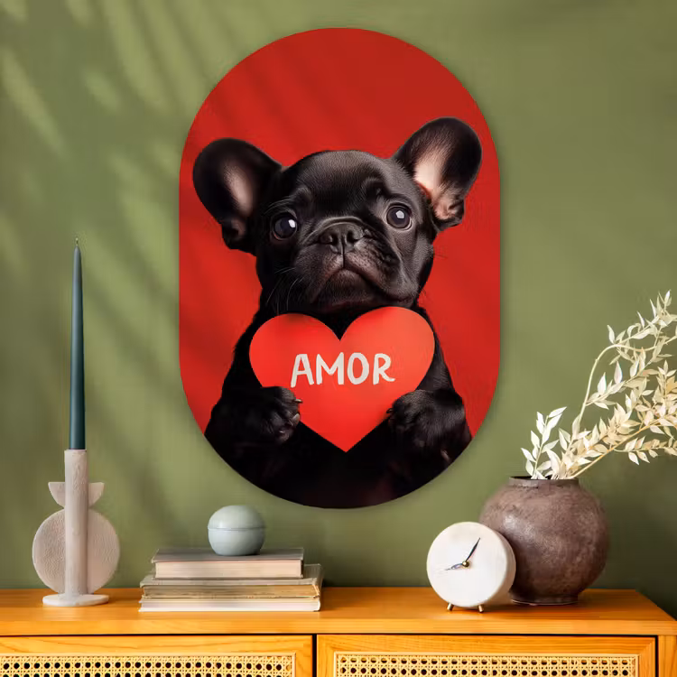 Muurovaal - Glas - Amor - Hond - Hartje - Rood — 2