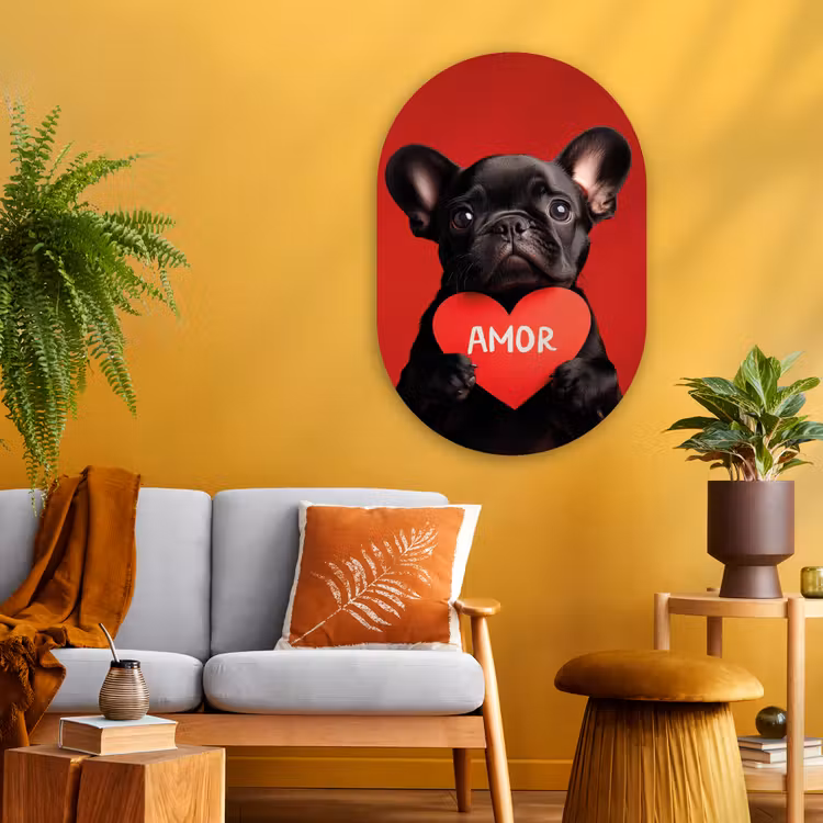 Muurovaal - Glas - Amor - Hond - Hartje - Rood — 3