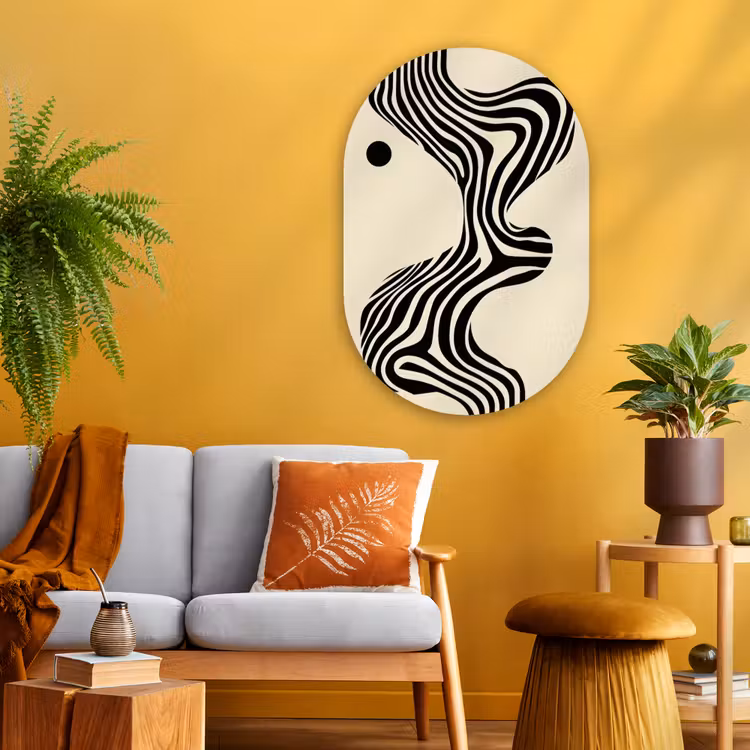 Muurovaal - Glas - Beige - Lijnen - Golvend - Abstract — 3