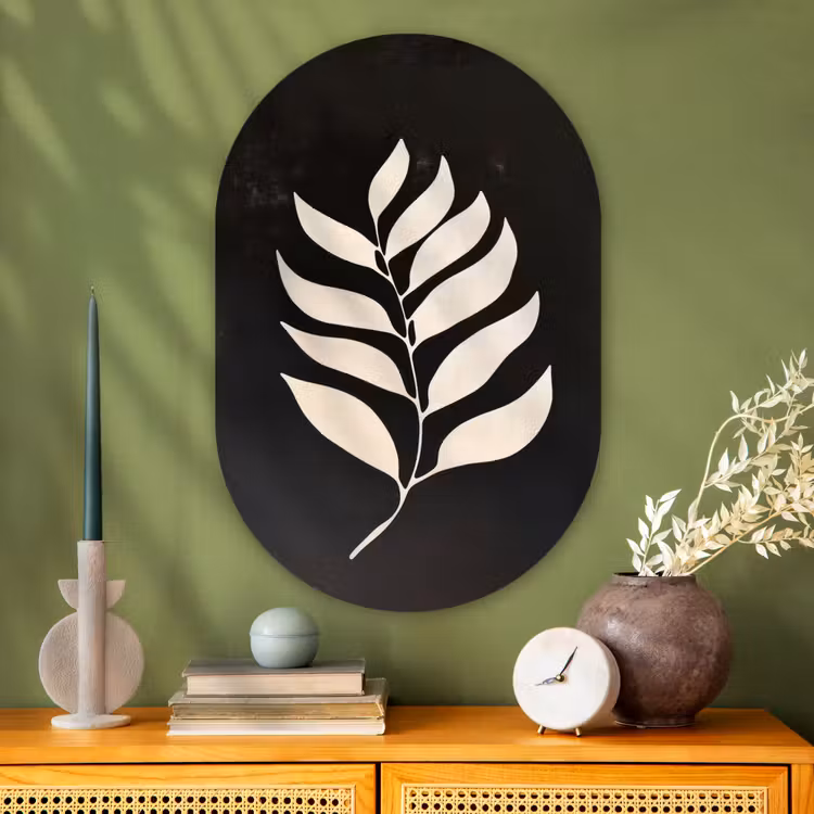 Muurovaal - Glas - Blad - Wit - Minimalistisch — 2