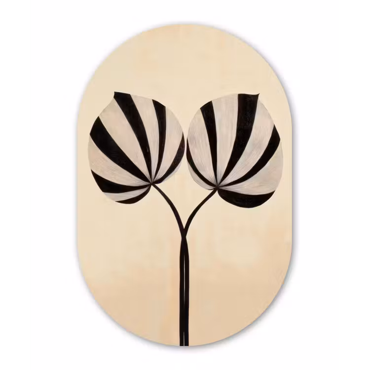 Muurovaal - Glas - Bladeren - Gestreept - Stengel - Beige — 1