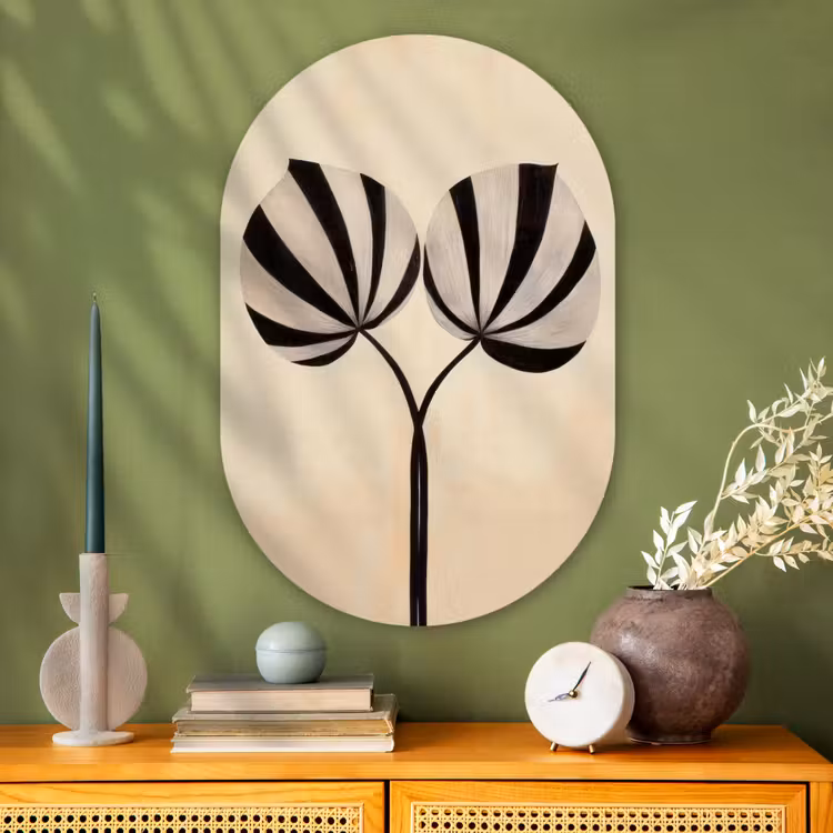 Muurovaal - Glas - Bladeren - Gestreept - Stengel - Beige — 2