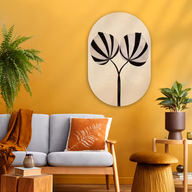 Muurovaal - Glas - Bladeren - Gestreept - Stengel - Beige — 3