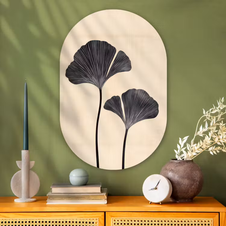 Muurovaal - Glas - Bladeren - Minimalistisch - Zwart — 2