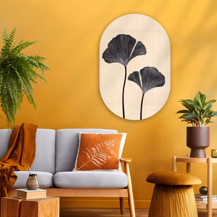 Muurovaal - Glas - Bladeren - Minimalistisch - Zwart — 3