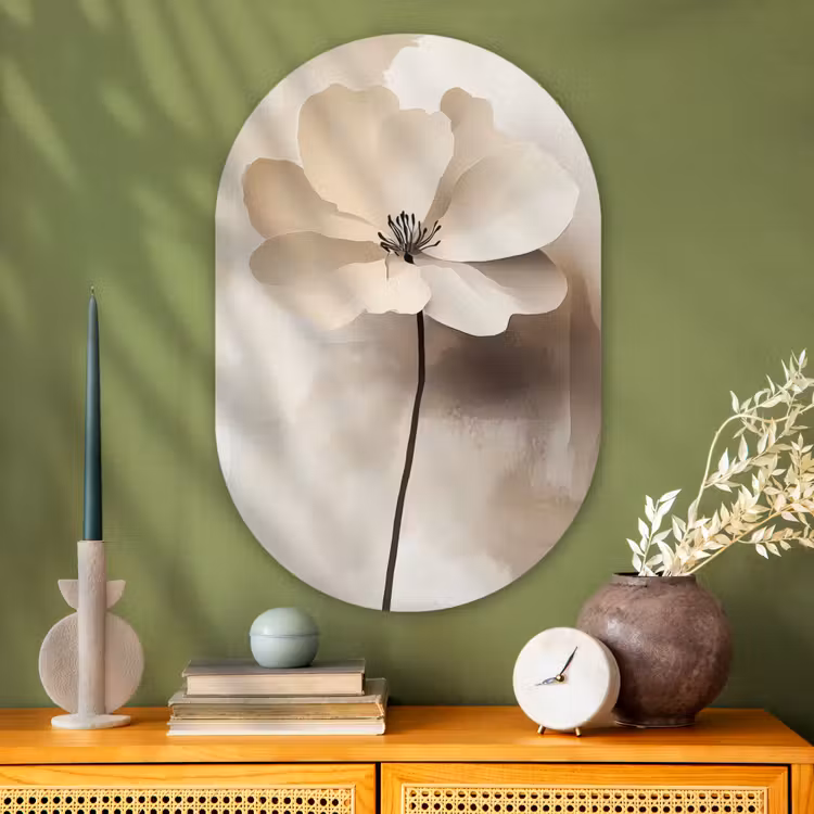 Muurovaal - Glas - Bloem - Beige - Verf - Schaduw — 2