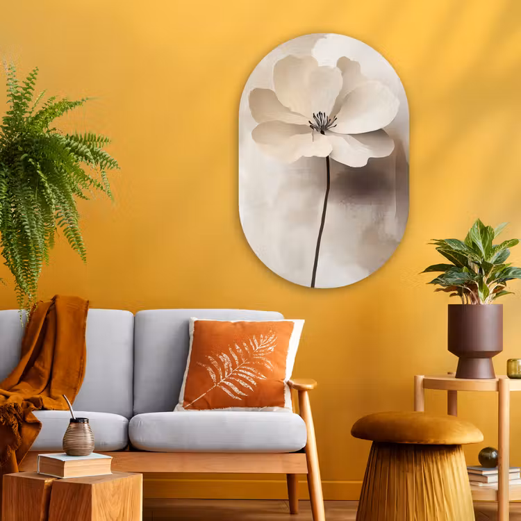 Muurovaal - Glas - Bloem - Beige - Verf - Schaduw — 3