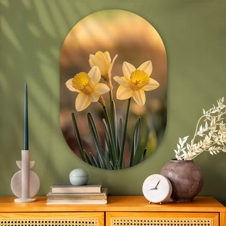 Muurovaal - Glas - Bloemen - Geel - Wazig — 2