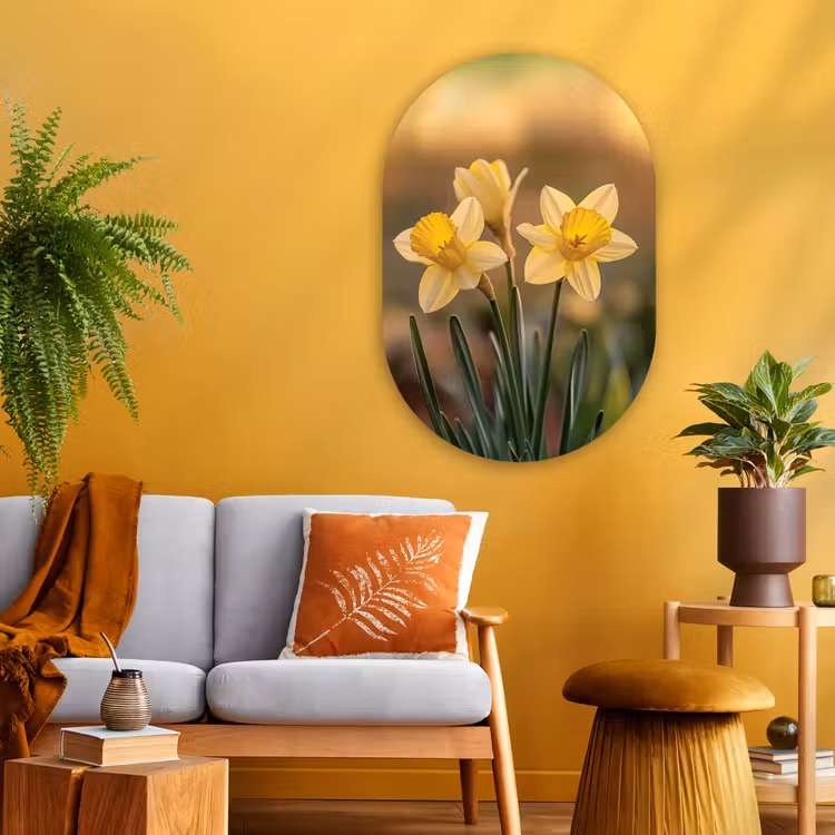 Muurovaal - Glas - Bloemen - Geel - Wazig — 3