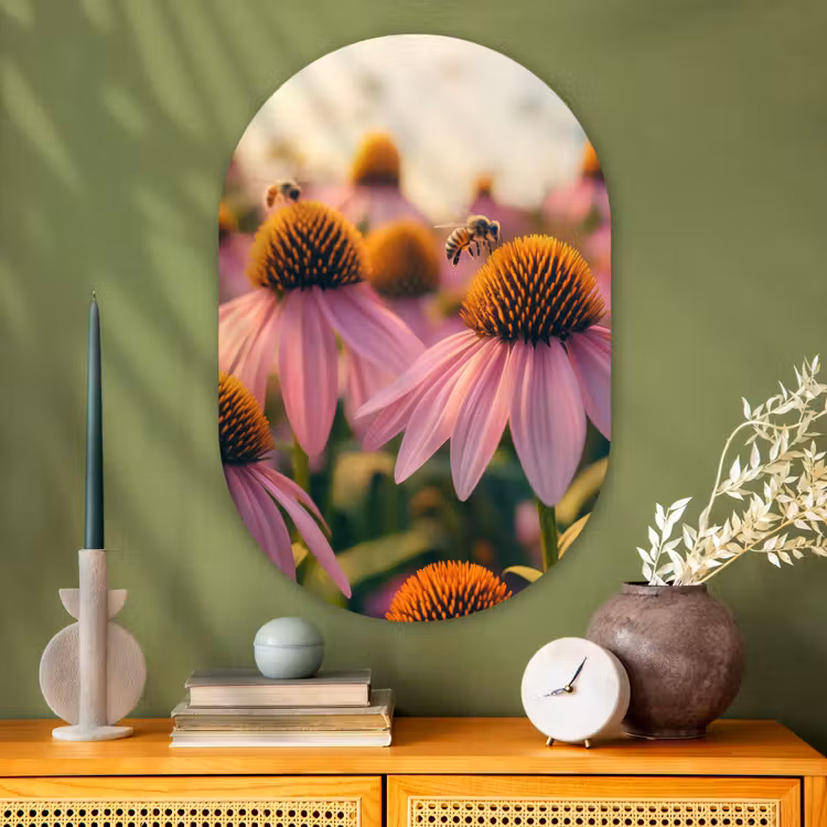 Muurovaal - Glas - Bloemen - Paars - Bijen — 2
