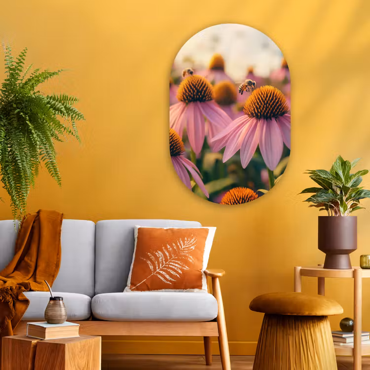 Muurovaal - Glas - Bloemen - Paars - Bijen — 3