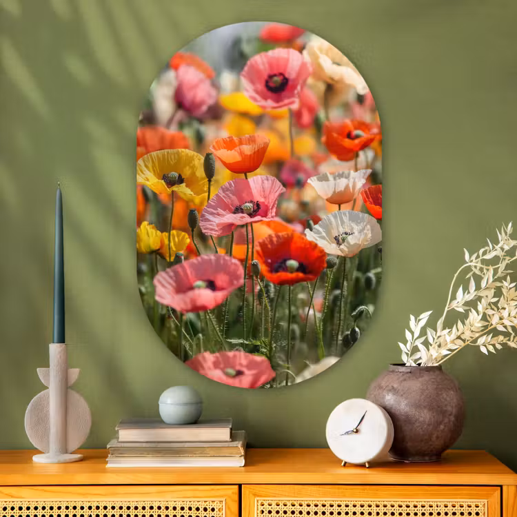 Muurovaal - Glas - Bloemenveld - Klaprozen - Kleurrijk — 2