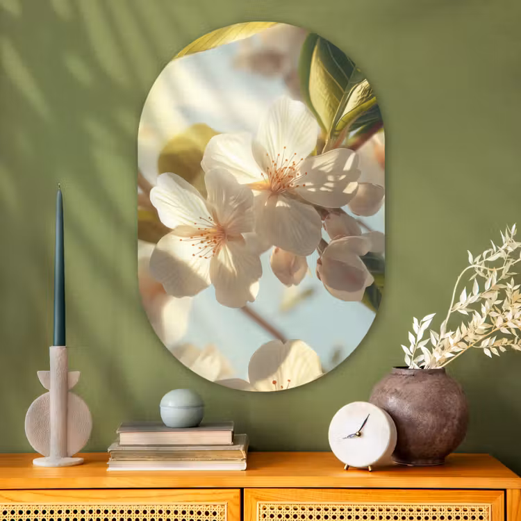 Muurovaal - Glas - Bloesems - Wit - Zonnestralen -  Bloemblaadjes — 2