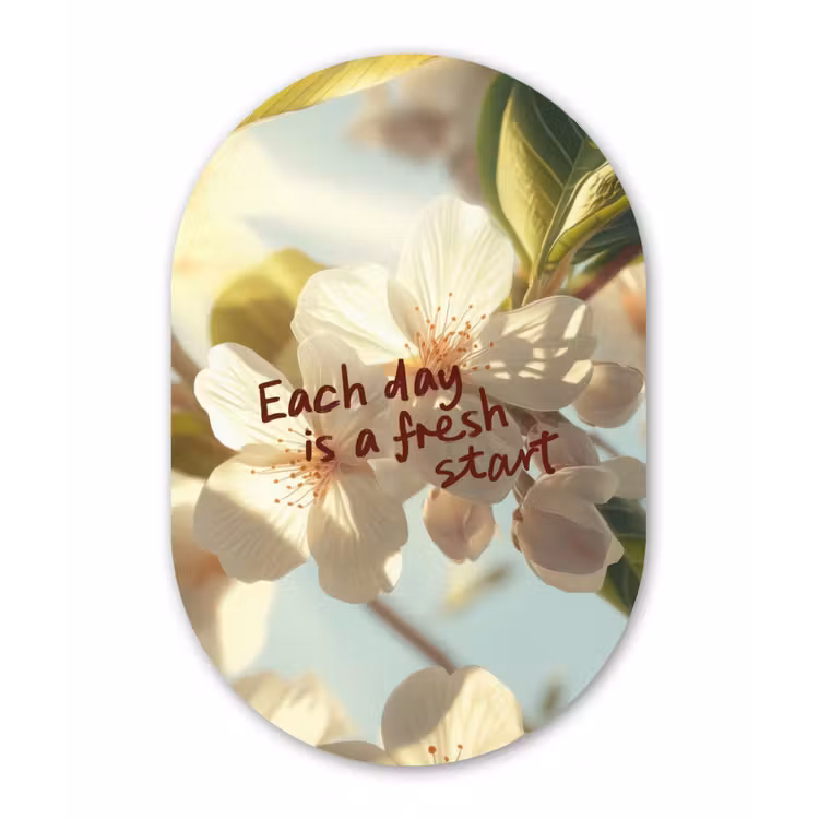 Muurovaal - Glas - Bloesems - Zonlicht - Quote - Wit — 1